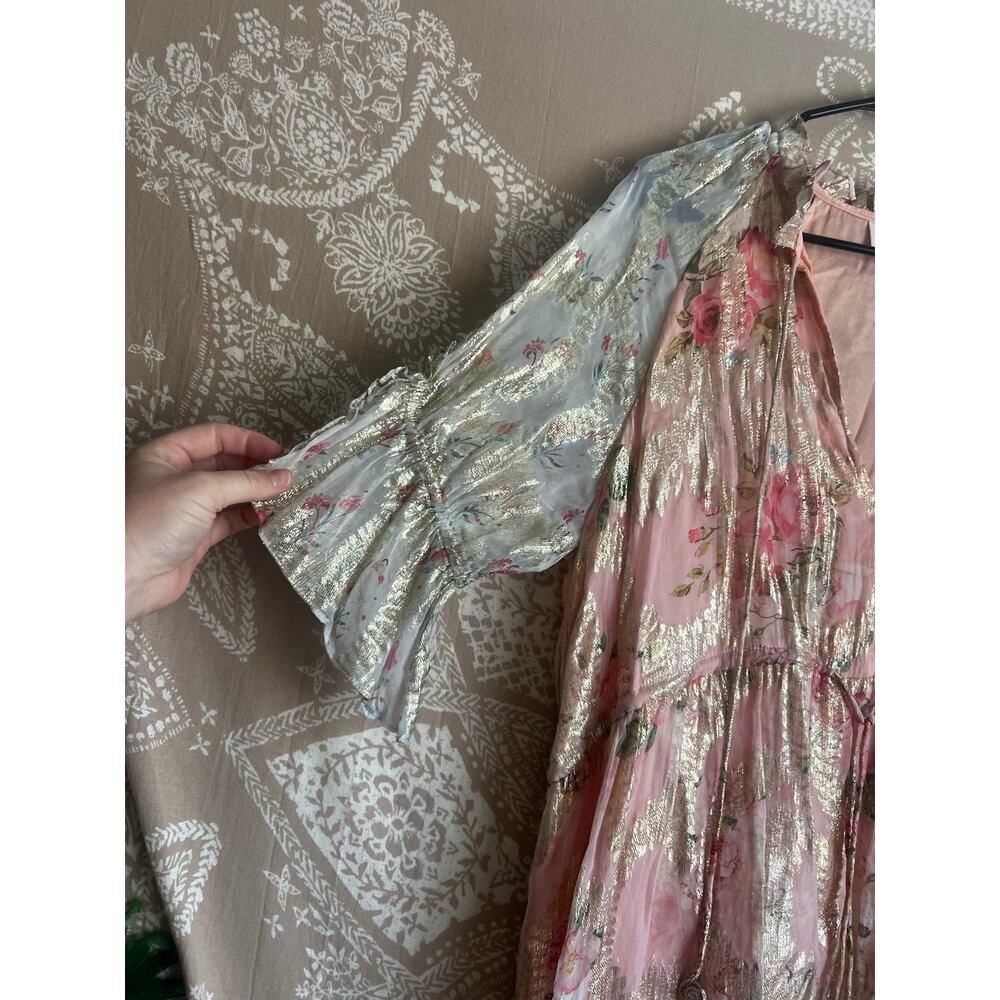 Hemant and Nandita Blush Shimmer Georgette Dress in Coral - Picture 4 of 8